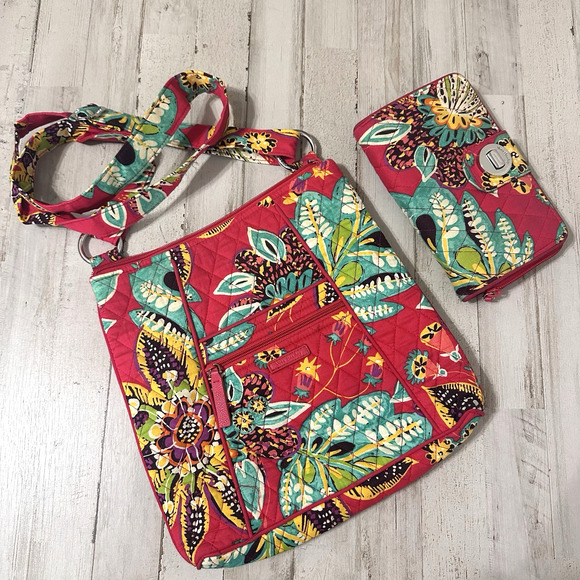 Vera Bradley Hadley Pink Floral Rumba Hipster Crossbody Wallet Set Trendy Travel - Picture 1 of 10